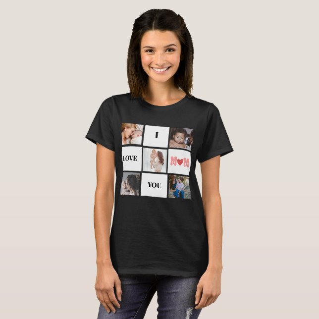 T-shirt ''I Love you maman'' mignon 5 photo collage T-shir (Devant entier)