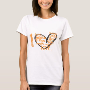 T-shirt I orange de graffiti de coeur