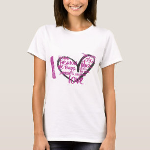 T-shirt I pourpre de graffiti de coeur