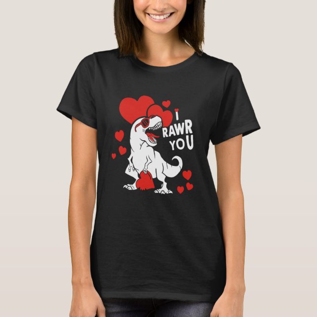 T-shirt I rawr you Dinosaur Trex Valentine's Day Boys Girl (Devant)
