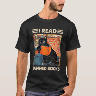 T-shirt I Read Banned Books Black Cat Reader Bookworm