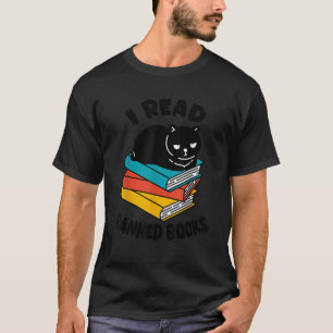 T-shirt I Read Banned Books Black Cat Reader Bookworm Wome