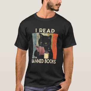 T-shirt I Read Banned Books Black Cat Reader Bookworm Wome