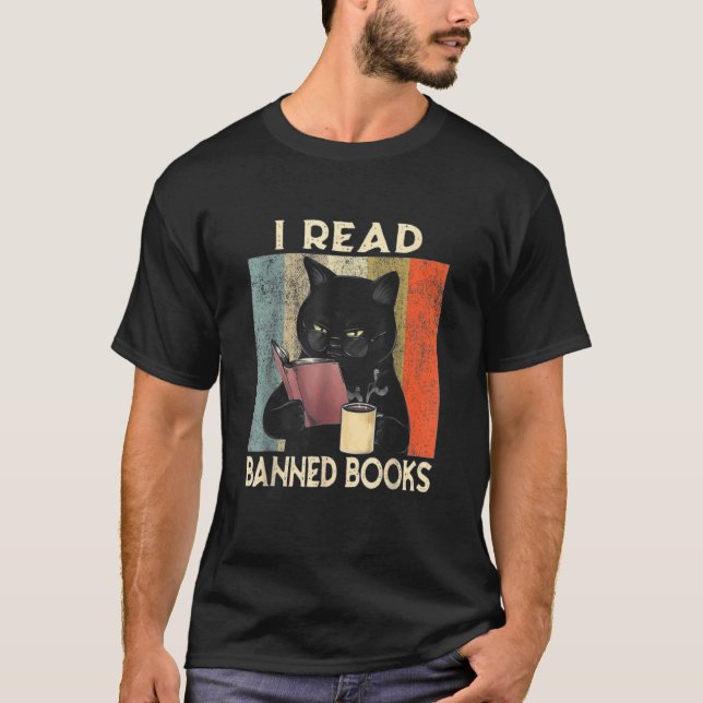 T-shirt I Read Banned Books Black Cat Reader Bookworm Wome (Devant)
