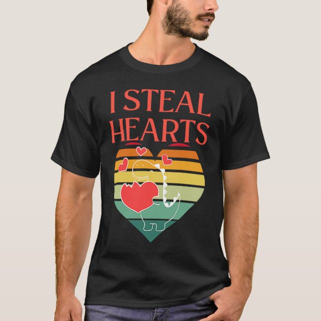 T-shirt I Steal Hearts Cute Dino Valentines Day (Devant)