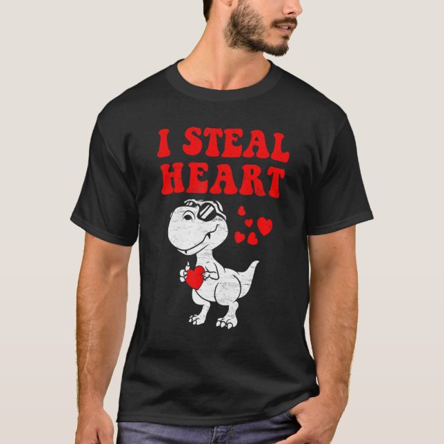 T-shirt I Steal Hearts Dinosaur Dino Rex Valentines Day Bo (Devant)