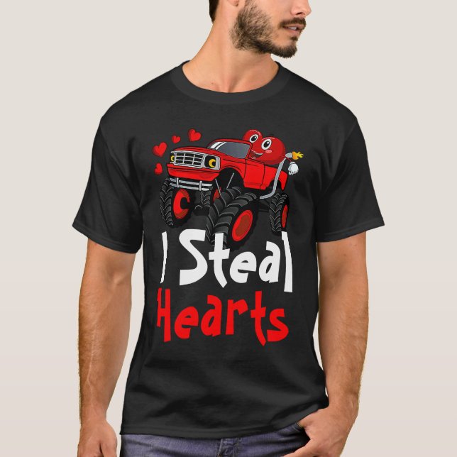 T-shirt I Steal Hearts Monster Truck Heart Face Valentines (Devant)
