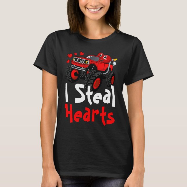T-shirt I Steal Hearts Monster Truck Heart Face Valentines (Devant)