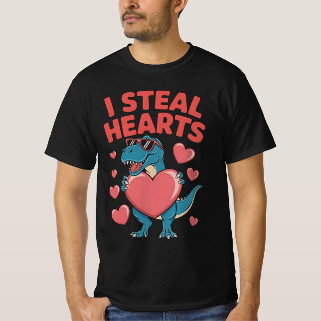 T-shirt I Steal Hearts T Rex Dinosaur Saint Valentin (Devant)