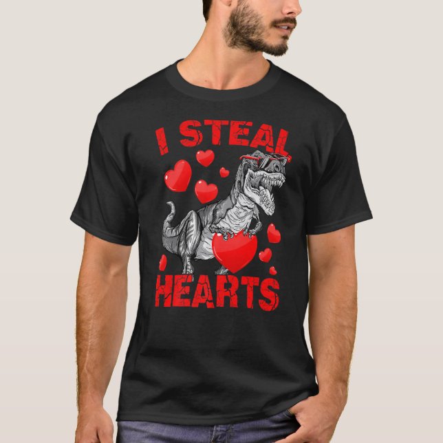 T-shirt I Steal Hearts Trex Dino Cute Baby Boy Valentines  (Devant)
