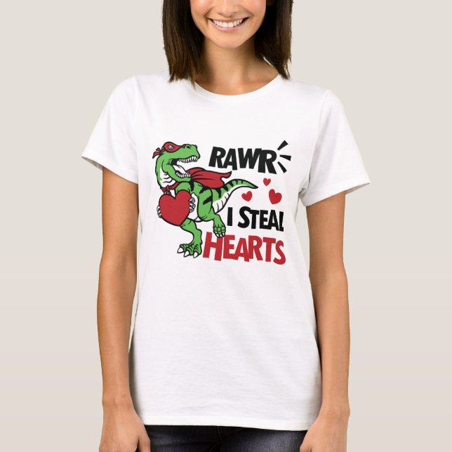 T-shirt I Steal Hearts Valentine Dinosaur Saint Valentin (Devant)