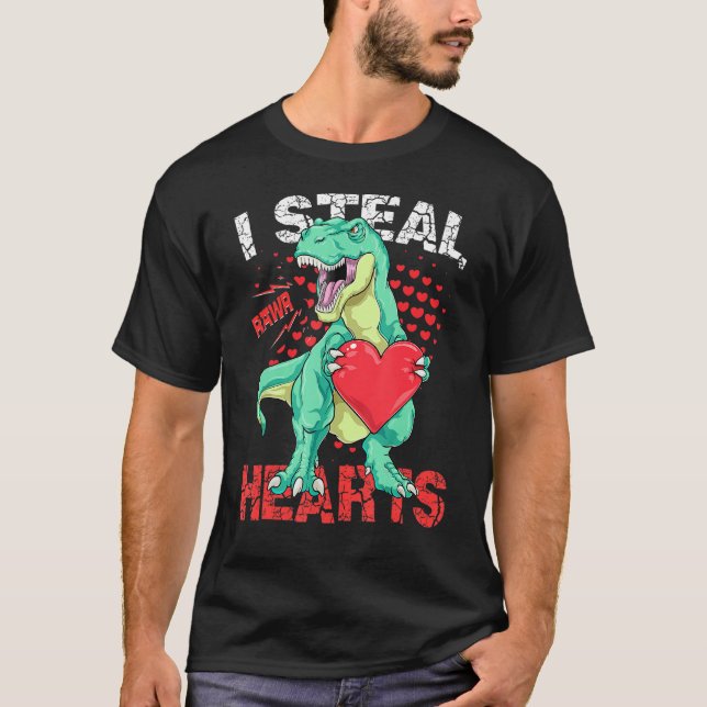 T-shirt I Steal Hearts Valentines Day Dinosaur Boys Men Lo (Devant)