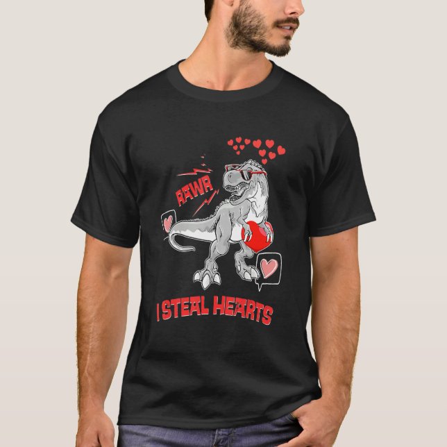 T-shirt I Steal Hearts Valentines Day Dinosaur Boys Men Lo (Devant)
