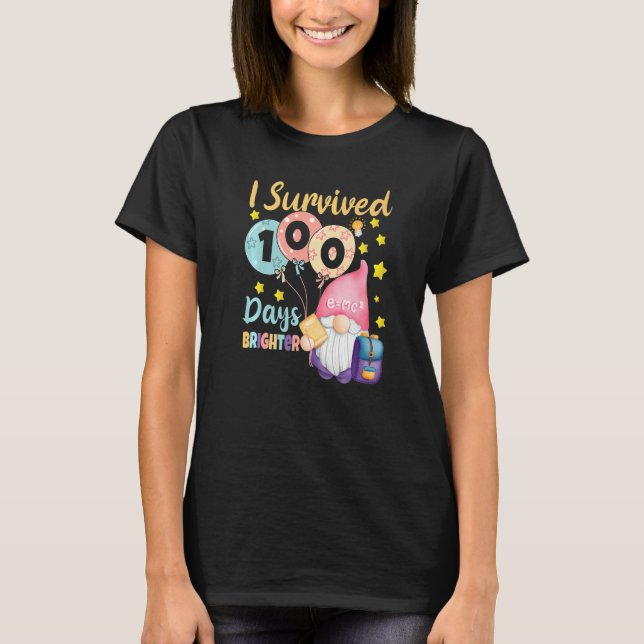 T-shirt I Survived 100 Days Brighter  Gnomes Teacher Kids (Devant)