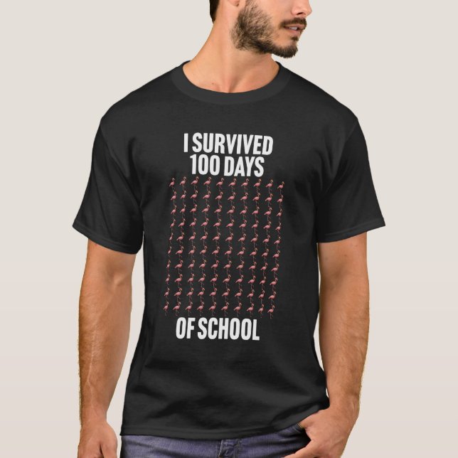 T-shirt I Survived 100 Days of School Funny Flamingo (Devant)