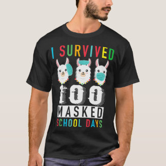 T-shirt I Survived 100 Masked School Days Llama mask wrong