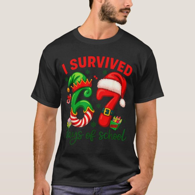T-shirt I Survived 67 Days Of School Christmas Candy Cane  (Devant)
