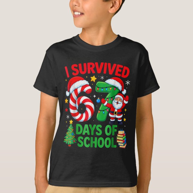T-shirt I Survived 67 Days Of School Christmas Candy Cane  (Devant)