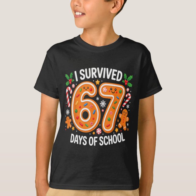 T-shirt I Survived 67 Days Of School Christmas Candy Cane  (Devant)