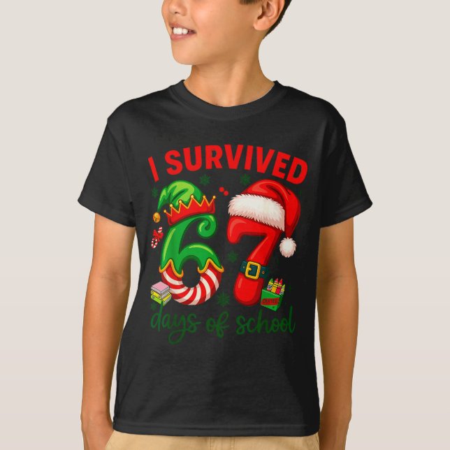 T-shirt I Survived 67 Days Of School Christmas Candy Cane  (Devant)