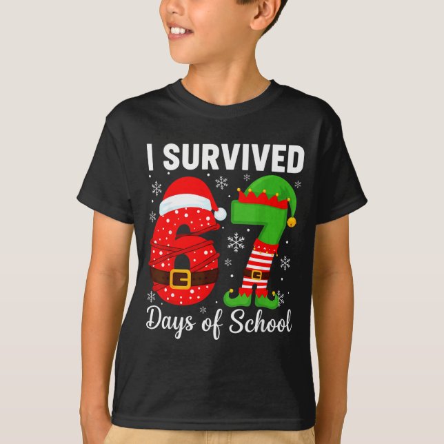 T-shirt I Survived 67 Days Of School Funny Elf Christmas S (Devant)