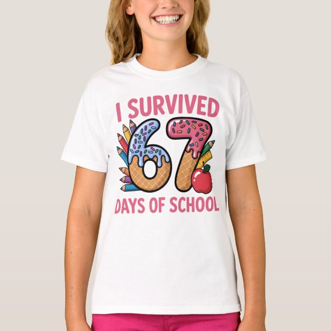 T-shirt I Survived 67 Days of School Ice Cream Waffl (Devant)