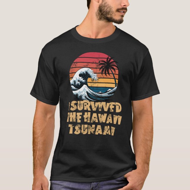 T-shirt I Survived Hawaii Tsunami Retro Sunset (Devant)