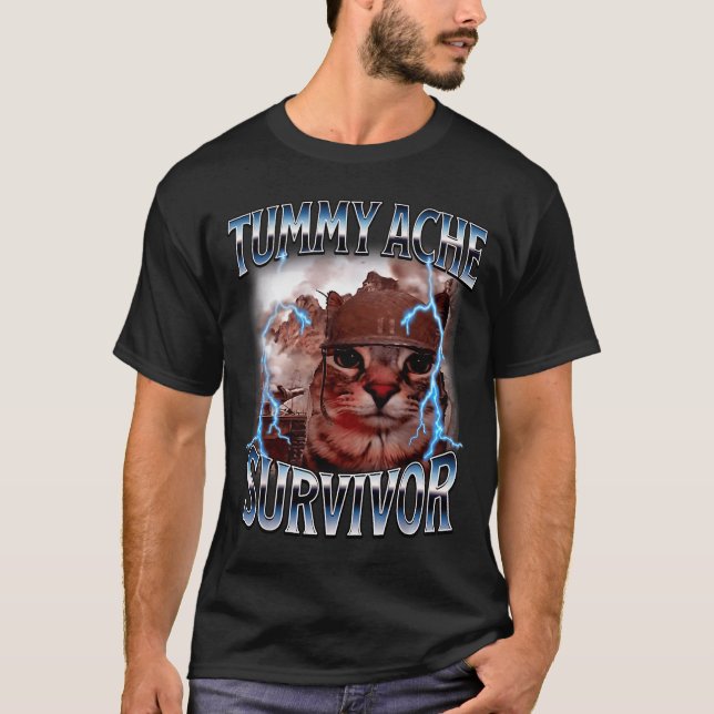 T-shirt I Survived Today's Tummy Ache Survivor Funny Cat M (Devant)