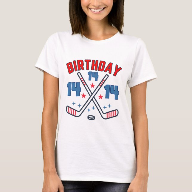 T-shirt Ice Hockey Fourteen Birthday Boy 14th Party Boys A (Devant)