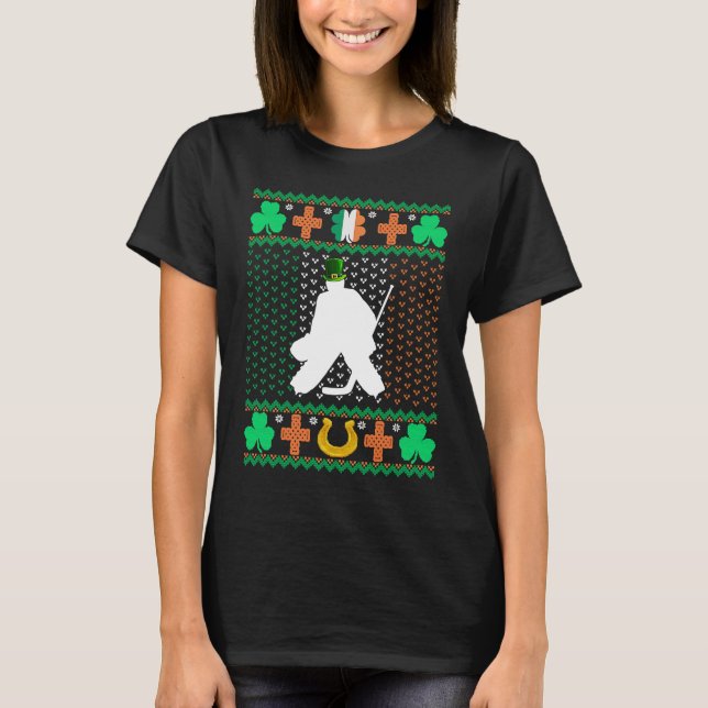 T-shirt Ice Hockey Goalie Leprechaun St Patrick's Day Ugly (Devant)