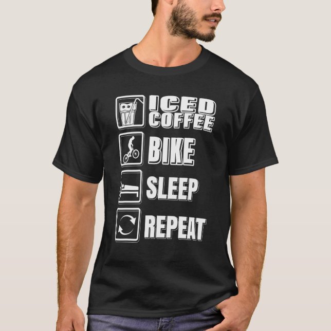 T-shirt Iced Coffee Bike Sleep Repeat  Present (Devant)