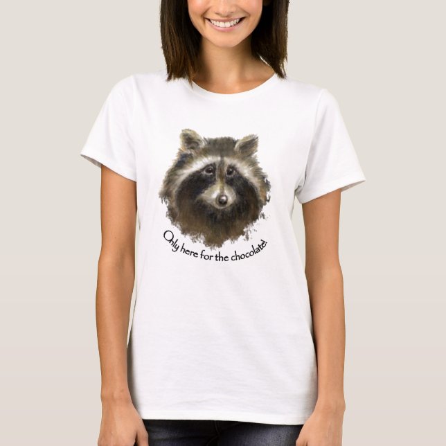T-shirt Ici pour le chocolat, mignon Raccoon, Animal (Devant)