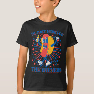 T-shirt Ici Pour Les Wieners Hot Dog Drôle 4 juillet