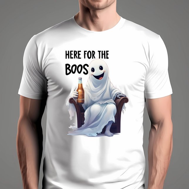 T-shirt Ici Pour L'Halloween Boos (Funny Halloween shirt on male model)