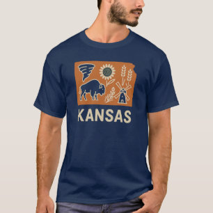 T-shirt Icônes du Kansas   Bison, tornade, tournesol et pr