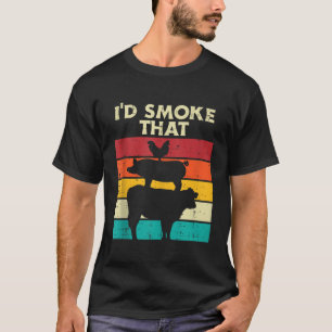T-shirt Id Fumée De Boeuf De Poulet Viande Rétro Bbq Gri