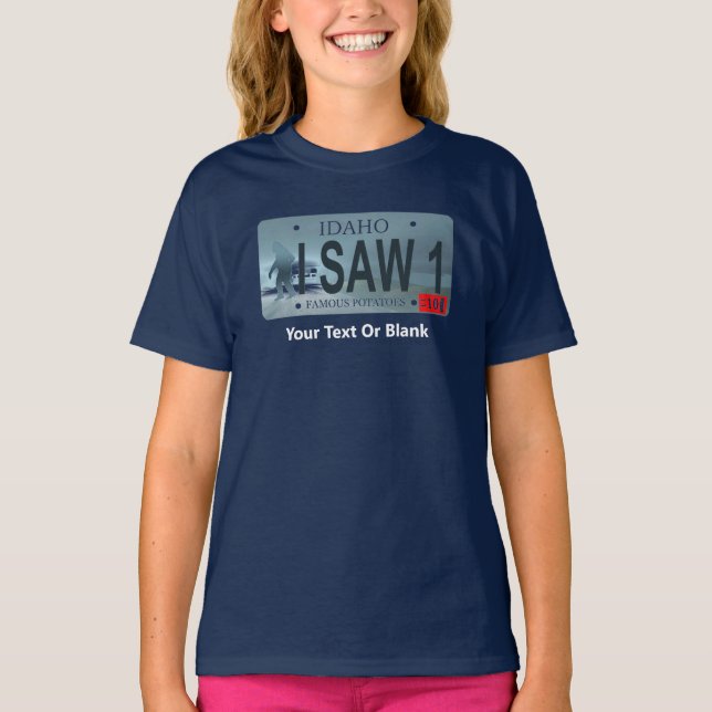 T-shirt Idaho "I Saw 1" Sasquatch License Plate (Devant)
