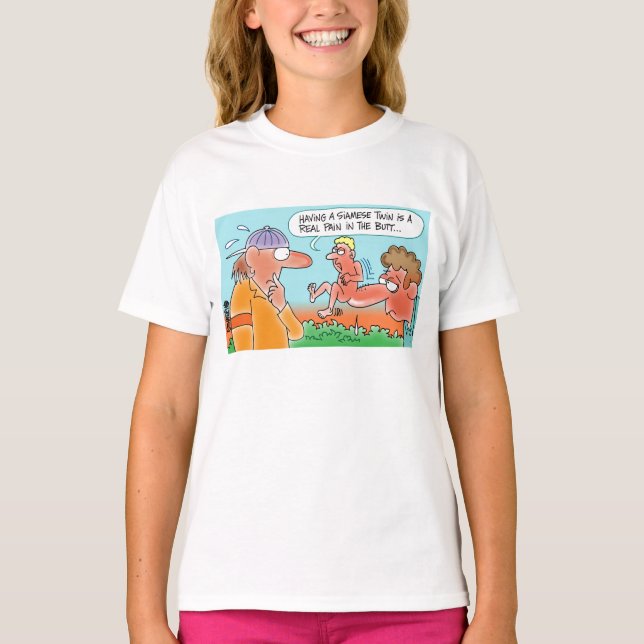 T-SHIRT IDIOT DE BANDE DESSINÉE DE JUMEAU SIAMOIS (Devant)