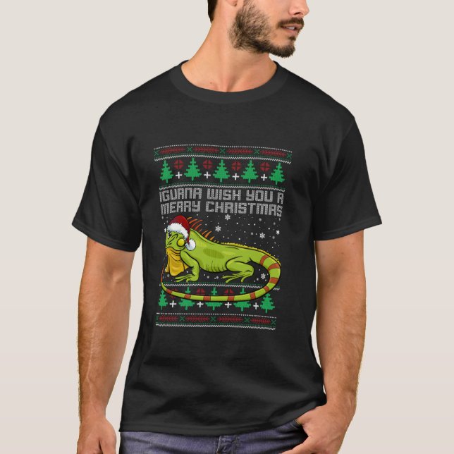 T-shirt Iguana laide de Noël Jeu de Noël Xmas Lizard long (Devant)