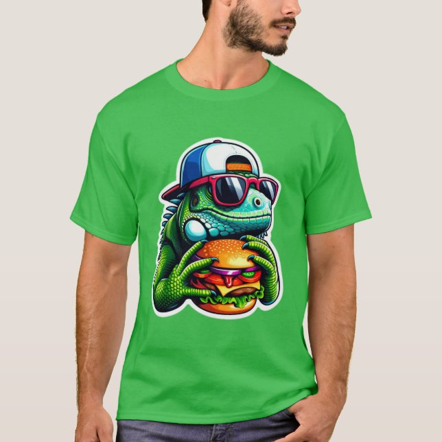 T-SHIRT IGUANA MANGEANT CHEESEBURGER 5A (Devant)