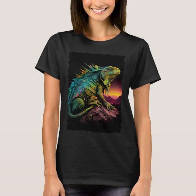 T-shirt Iguana reptile lizard retro 70s vintage (Devant)
