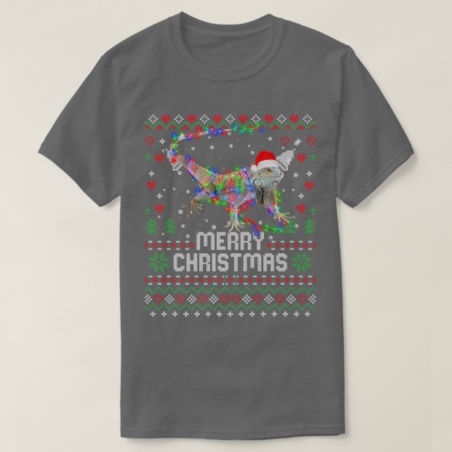 T-shirt Iguanas Santa Hat Animal Noël Arbre Lumière Hol (Design devant)