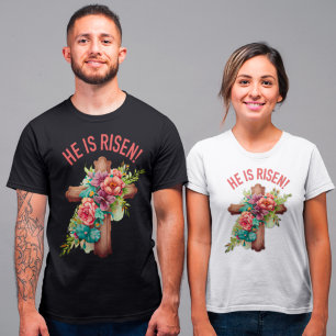 T-shirt Il est ressuscité Aquarelle de Pâques Croix floral