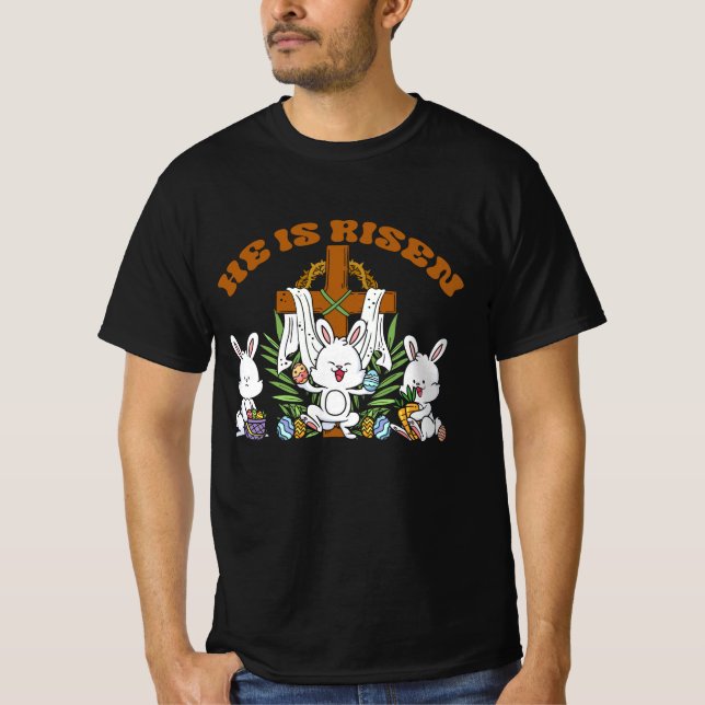T-shirt Il est ressuscité chéri lapin de Pâques Chrétien s (Devant)