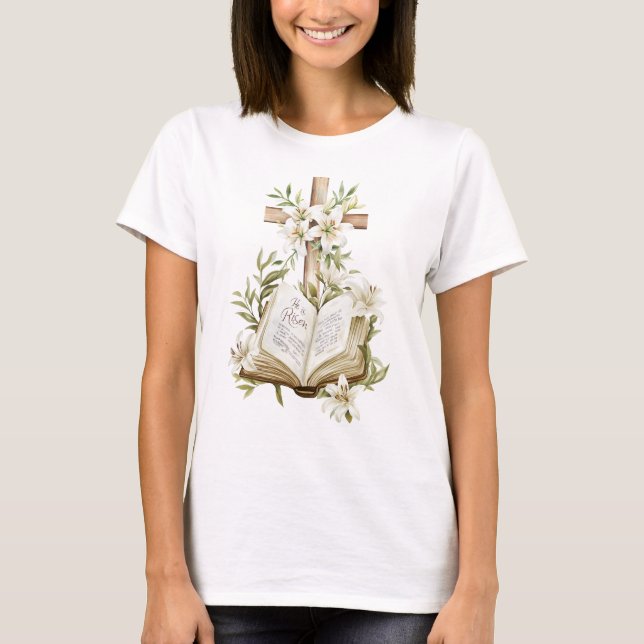 T-shirt Il est ressuscité | Croix de la Bible Pâques (Devant)