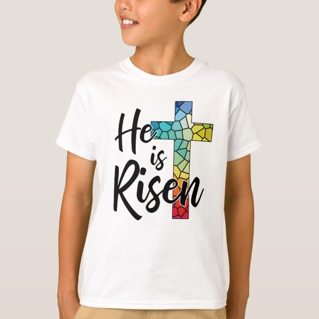 T-shirt Il Est Ressuscité, Croix De Verre Tissé - GraphicL (Devant)