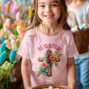 T-shirt Il est ressuscité - Croix florale aquarelle de Pâq