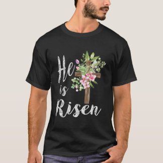 T-shirt Il Est Ressuscité Croix Florale Joyeuses Pâques 20