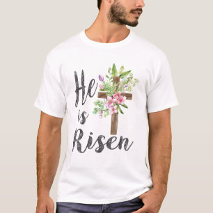 T-shirt Il est Ressuscité Croix Florale Vintage Joyeuses P