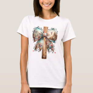 T-shirt Il Est Ressuscité Jésus Coquette Bow Pâques Croix 